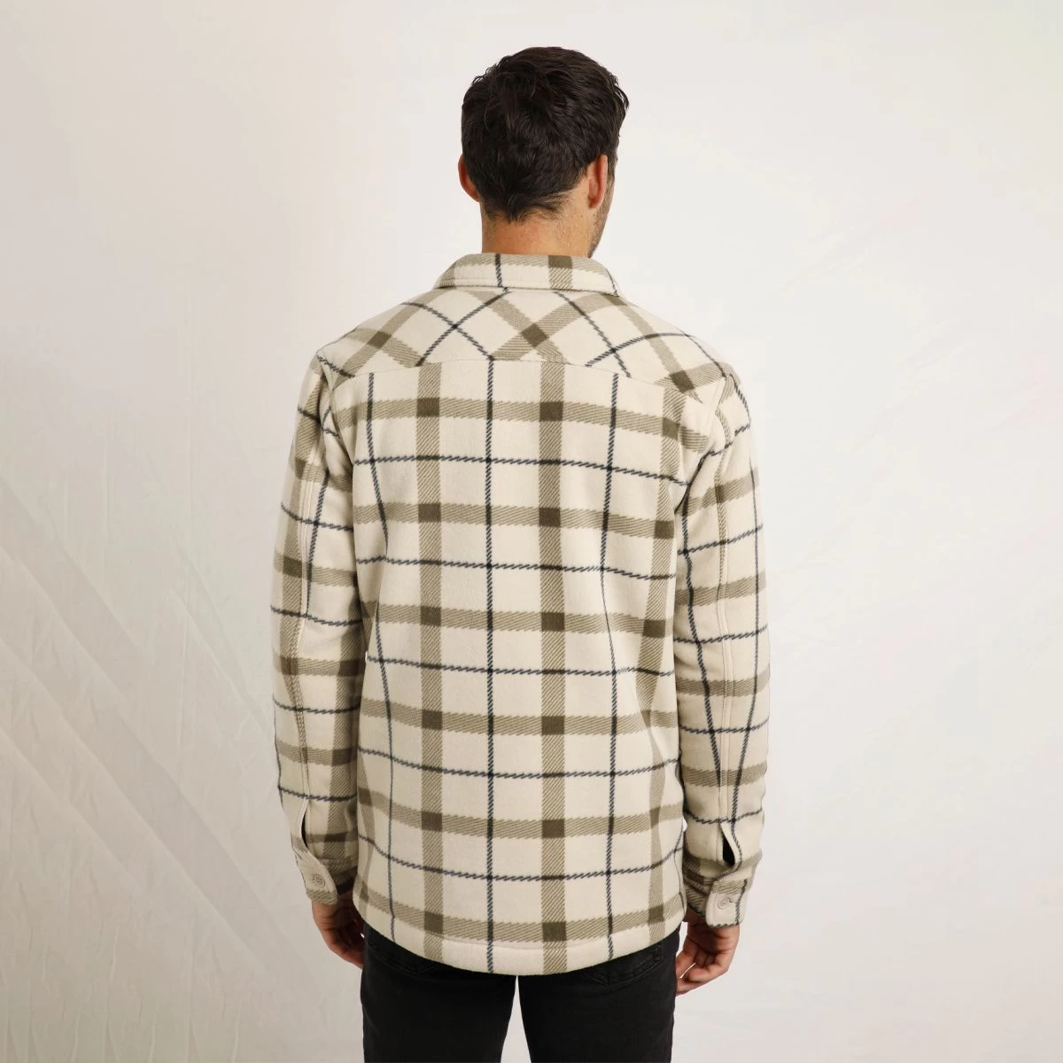 Weird Fish Men's Tyburn Check Fleece Shacket - Taupe Grey 5 Weird Fish Men's Tyburn Check Fleece Shacket - Taupe Grey - Image 5