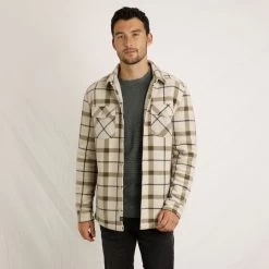 Weird Fish Men's Tyburn Check Fleece Shacket - Taupe Grey