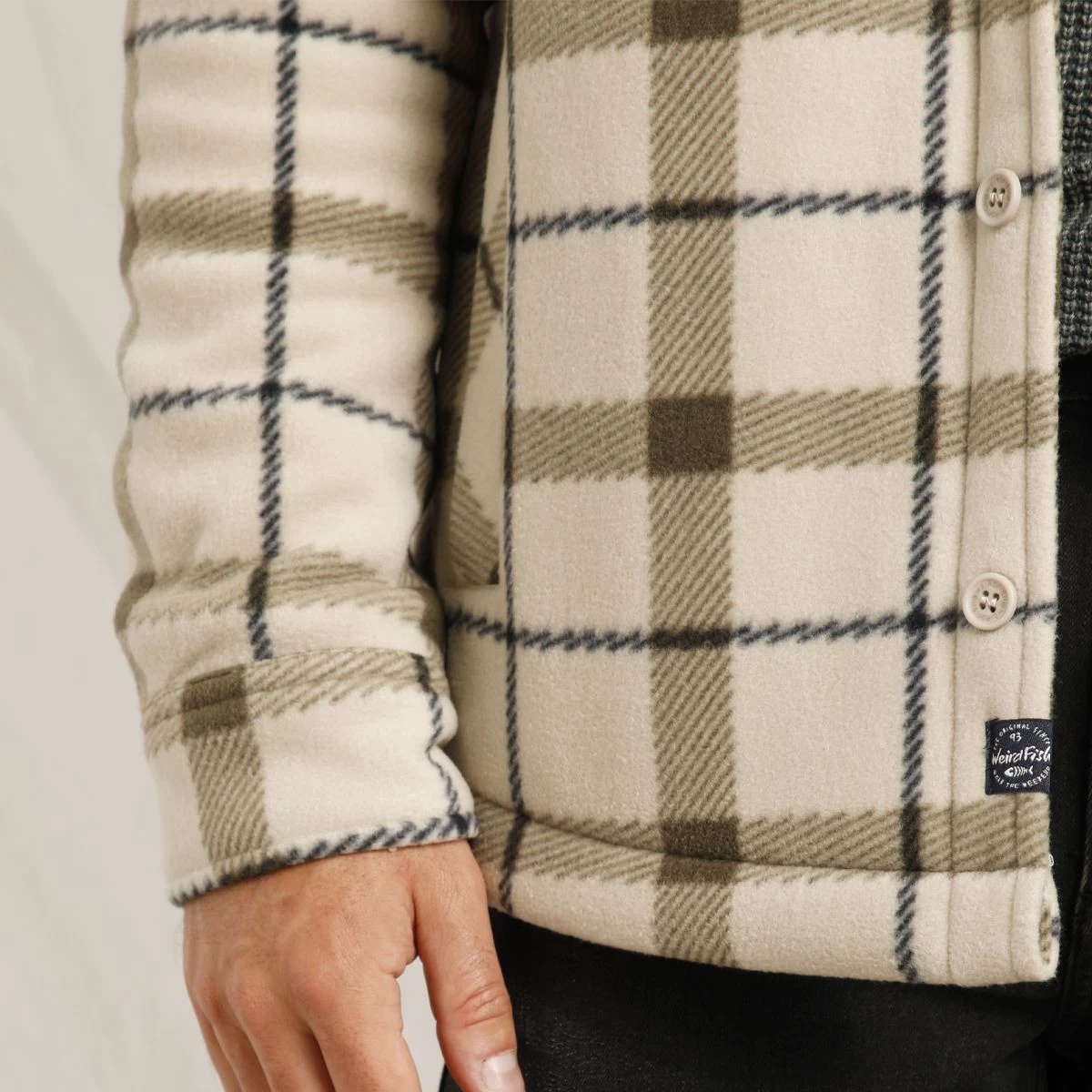 Weird Fish Men's Tyburn Check Fleece Shacket - Taupe Grey 6 Weird Fish Men's Tyburn Check Fleece Shacket - Taupe Grey - Image 6