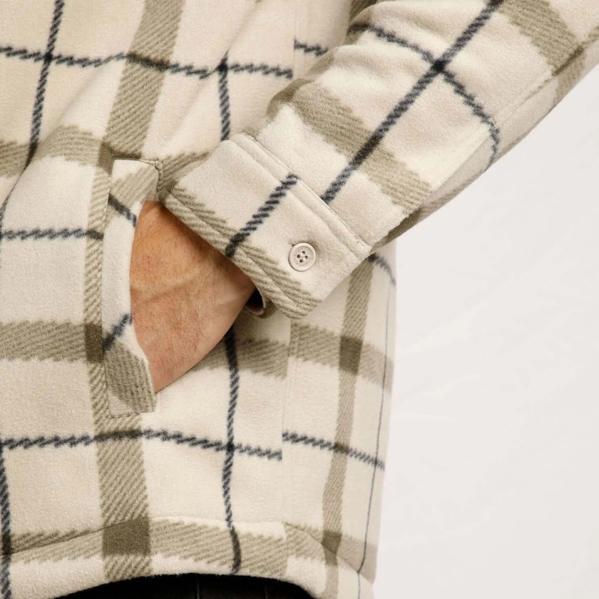 Weird Fish Men's Tyburn Check Fleece Shacket - Taupe Grey 7 Weird Fish Men's Tyburn Check Fleece Shacket - Taupe Grey - Image 7