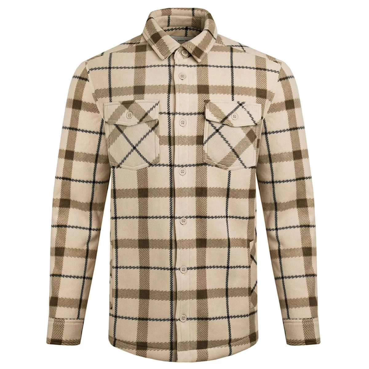 Weird Fish Men's Tyburn Check Fleece Shacket - Taupe Grey 2 Weird Fish Men's Tyburn Check Fleece Shacket - Taupe Grey - Image 2