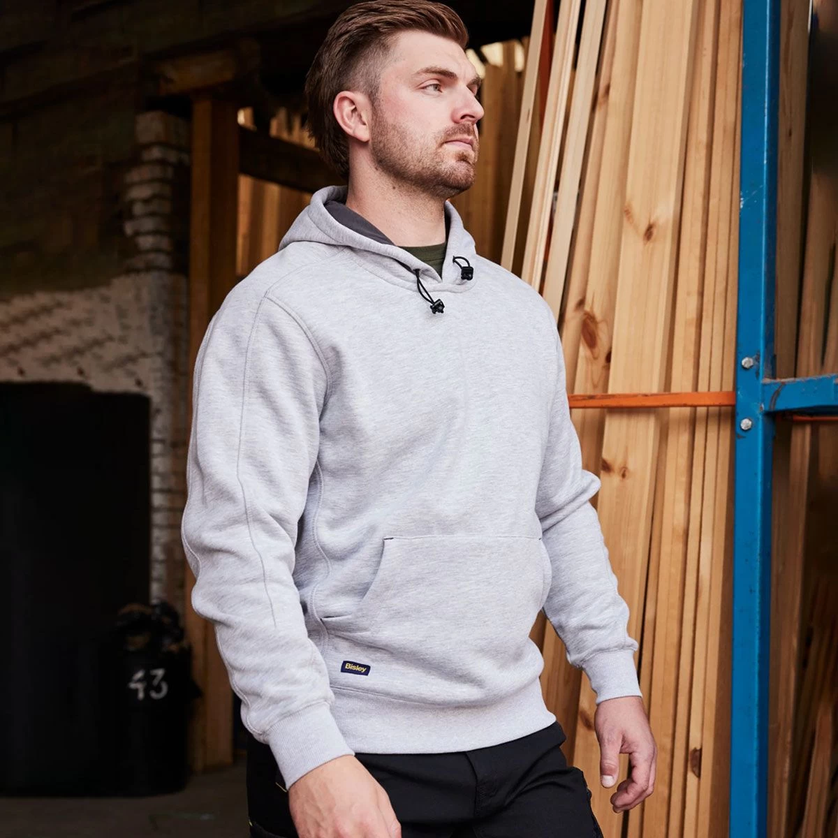 Bisley Workwear Fleeced Work Hoodie - Grey Marl 2 Bisley Workwear Fleeced Work Hoodie - Grey Marl - Image 2