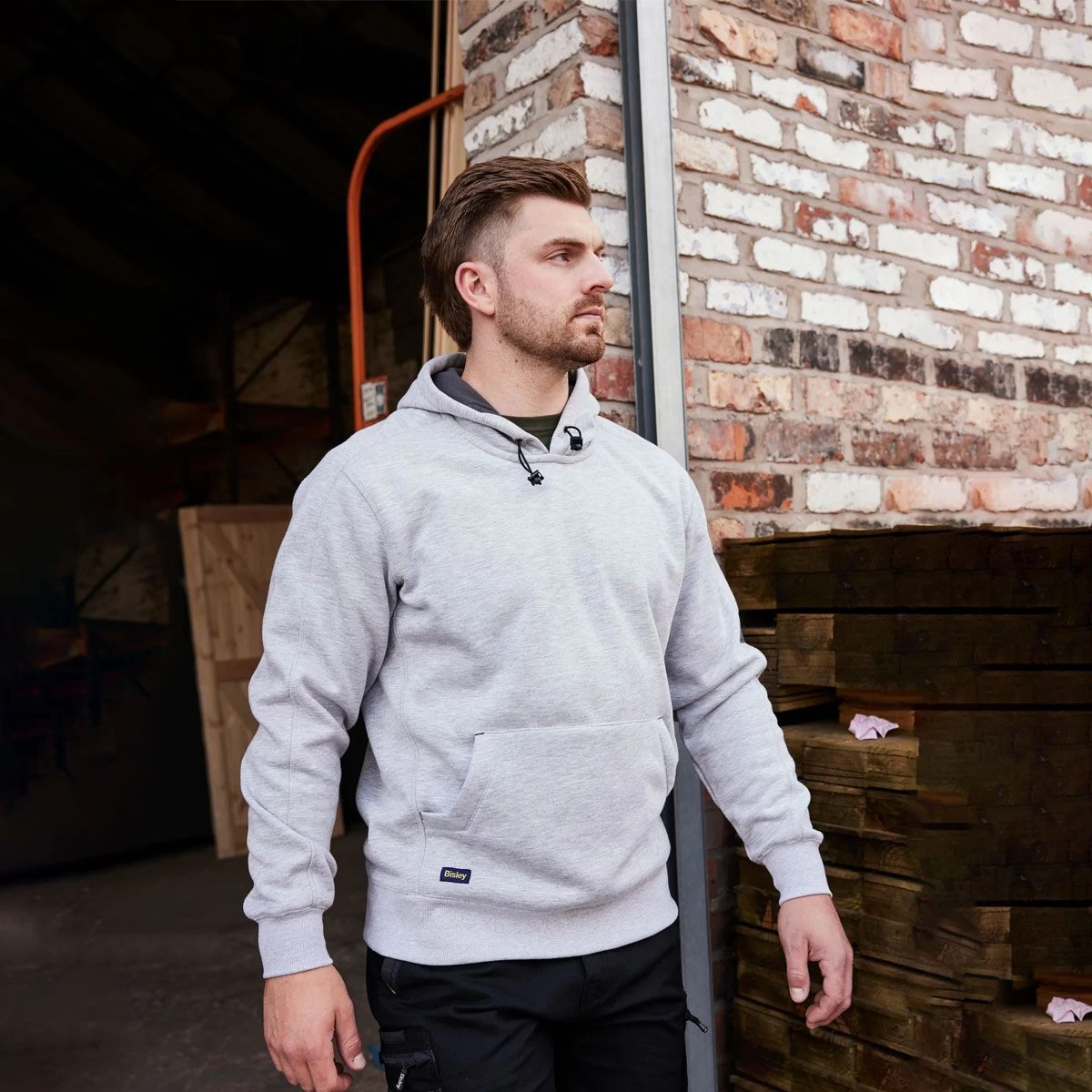 Bisley Workwear Fleeced Work Hoodie - Grey Marl 1 Bisley Workwear Fleeced Work Hoodie - Grey Marl